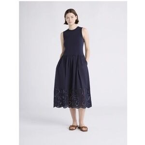 Free Assembly Women's Sleeveless Much Midi Dress XS (0-2) Navy Fit And Flare NWT